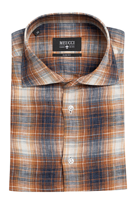 Модная мужская рубашка с коротким рукавом  арт. SL 90102R 29352/141049K от Meucci (Италия) - фото. Цвет: Клетка.
