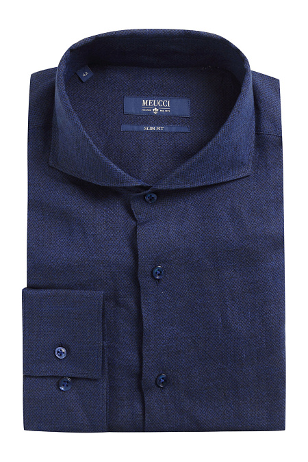 Модная мужская темно-синяя рубашка с длинными рукавами арт. SL 93107 R 22262/141194 от Meucci (Италия) - фото. Цвет: Синий. Купить в интернет-магазине https://shop.meucci.ru

