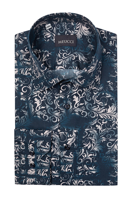 Модная мужская рубашка с цветным принтом арт. SL212015 от Meucci (Италия) - фото. Цвет: Цветной принт. Купить в интернет-магазине https://shop.meucci.ru

