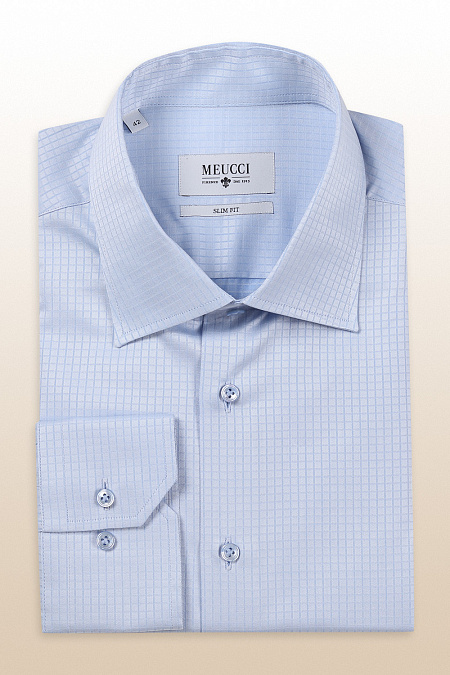 Модная мужская рубашка голубого цвета в клетку арт. SL 90202R 12151/14943 от Meucci (Италия) - фото. Цвет: Светло-синяя клетка. Купить в интернет-магазине https://shop.meucci.ru

