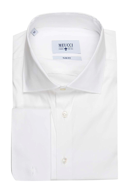 Модная мужская классическая белая рубашка под запонки арт. SL 90104 R 10262/141145Z от Meucci (Италия) - фото. Цвет: Белый. Купить в интернет-магазине https://shop.meucci.ru

