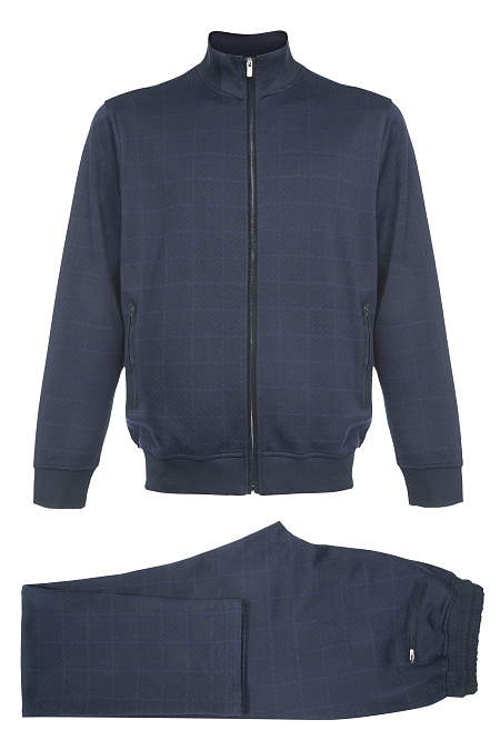 Спортивный трикотажный костюм в крупную клетку синего цвета  для мужчин бренда Meucci (Италия), арт. SPS 10026 Dk.NAVY - фото. Цвет: Синий. Купить в интернет-магазине https://shop.meucci.ru
