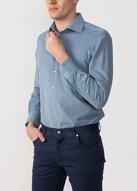 Модная мужская рубашка синего цвета из хлопка арт. SL 90102 R 22182/141826 от Meucci (Италия) - фото. Цвет: Синий. Купить в интернет-магазине https://shop.meucci.ru

