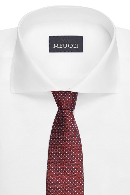 Бордовый галстук из шелка с мелким цветным орнаментом для мужчин бренда Meucci (Италия), арт. EKM212202-52 - фото. Цвет: Бордовый, цветной орнамент. Купить в интернет-магазине https://shop.meucci.ru
