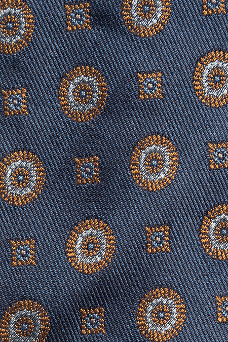 Темно-синий галстук из шелка с цветным орнаментом для мужчин бренда Meucci (Италия), арт. EKM212202-45 - фото. Цвет: Темно-синий, цветной орнамент. Купить в интернет-магазине https://shop.meucci.ru
