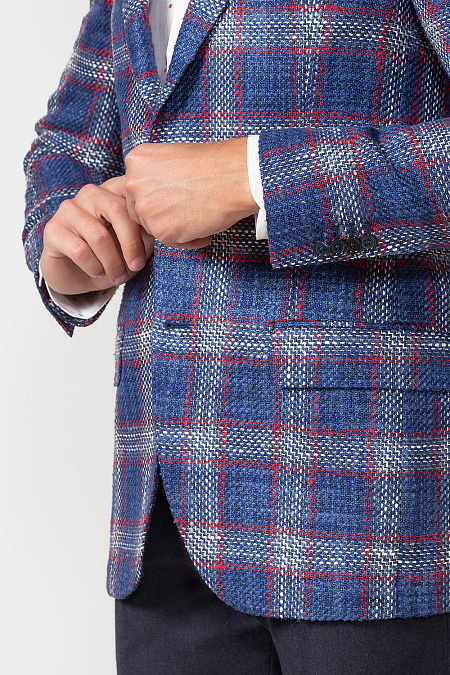 Легкий пиджак в клетку из шелка и хлопка для мужчин бренда Meucci (Италия), арт. MI 1200162/7010 - фото. Цвет: Синий клетка. Купить в интернет-магазине https://shop.meucci.ru
