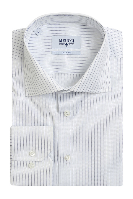 Модная мужская классическая рубашка в полоску арт. SL 90202 R 10171/151558 Meucci (Италия) - фото. Цвет: Белый,  полоска. 