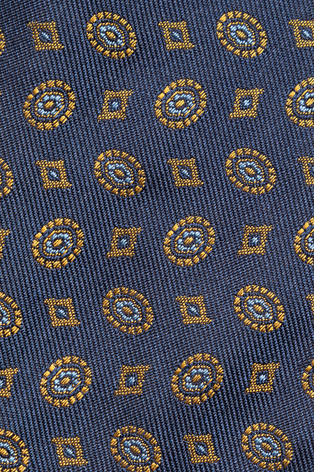 Темно-синий галстук из шелка с цветным орнаментом для мужчин бренда Meucci (Италия), арт. EKM212202-35 - фото. Цвет: Темно-синий, цветной орнамент. Купить в интернет-магазине https://shop.meucci.ru
