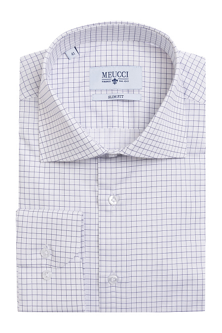 Модная мужская классическая рубашка в клетку арт. SL90202R100182/1615 Meucci (Италия) - фото. Цвет: Белый в клетку. 