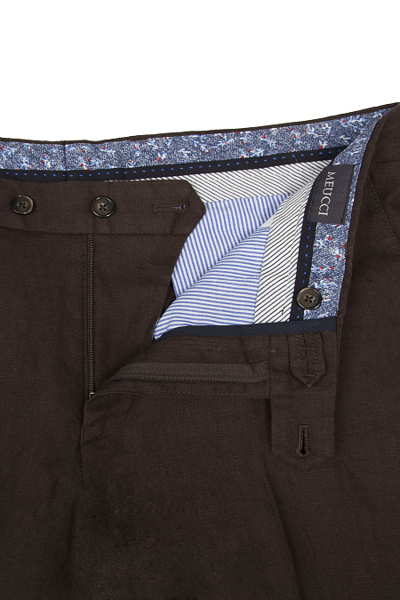 Мужские брендовые коричневые льняные брюки с классической посадкой   арт. CH-LP 2094 BROWN Meucci (Италия) - фото. Цвет: Коричневый. Купить в интернет-магазине https://shop.meucci.ru
