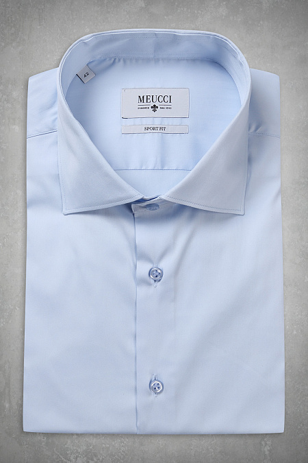 Модная мужская сорочка с коротким рукавом арт. SP 90100R 12252/141068K от Meucci (Италия) - фото. Цвет: Светло-голубой. Купить в интернет-магазине https://shop.meucci.ru

