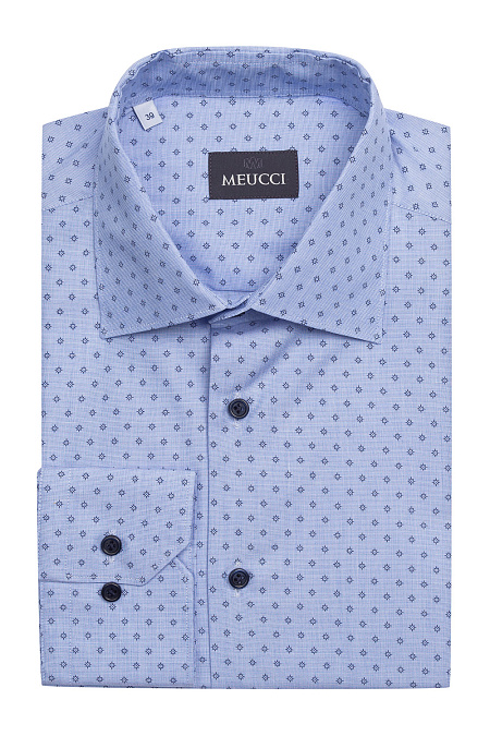 Модная мужская синяя рубашка из хлопка с принтом арт. SL 90202 R PAT 2193/141759 от Meucci (Италия) - фото. Цвет: Синий с принтом. Купить в интернет-магазине https://shop.meucci.ru

