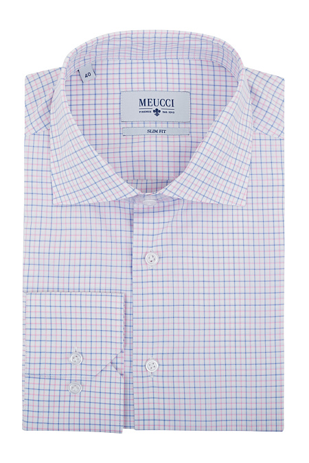 Модная мужская хлопковая рубашка в клетку арт. SL 90102 R 29172/141348 от Meucci (Италия) - фото. Цвет: Белый в цветную клетку. Купить в интернет-магазине https://shop.meucci.ru

