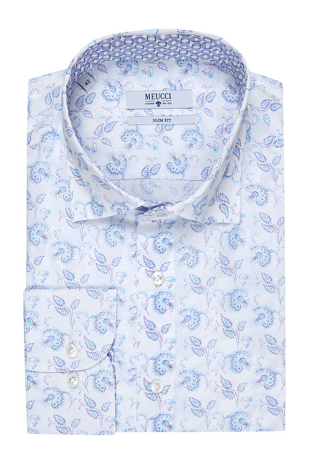 Модная мужская хлопковая рубашка с принтом арт. SL 93503 RL 32162/141185 от Meucci (Италия) - фото. Цвет: Белый с цветным принтом. Купить в интернет-магазине https://shop.meucci.ru

