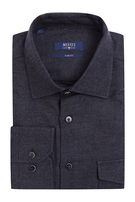 Модная мужская рубашка с длинным рукавом и микродизайном арт. SL 90202 R 22171/141588 от Meucci (Италия) - фото. Цвет: Тёмно-синий, микродизайн.
