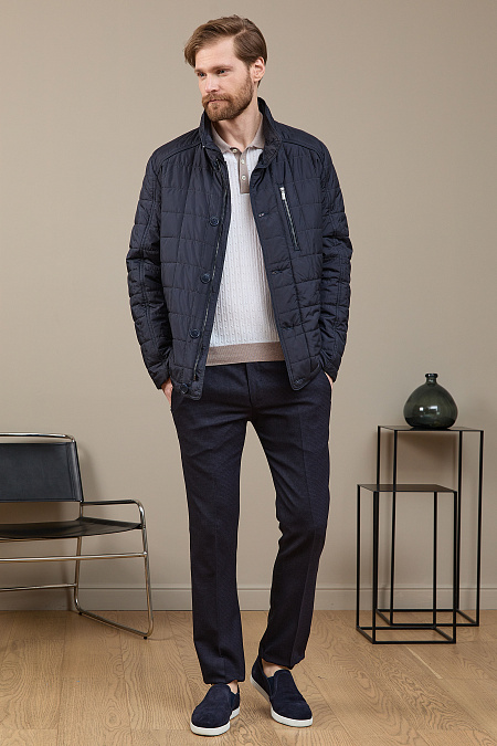 Весенняя куртка на легком утеплителе темно-синяя  для мужчин бренда Meucci (Италия), арт. 1160 Navy - фото. Цвет: Темно-синий. Купить в интернет-магазине https://shop.meucci.ru
