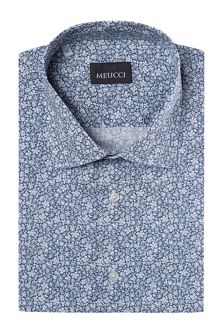 Модная мужская рубашка синяя с цветочным орнаментом арт. SL 90202 R BAS 9191/141931K от Meucci (Италия) - фото. Цвет: Синий с белым . Купить в интернет-магазине https://shop.meucci.ru

