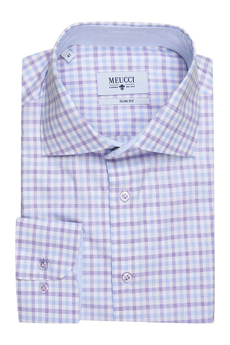 Модная мужская сиреневая рубашка в клетку арт. SL 90103 R 23162/141208 от Meucci (Италия) - фото. Цвет: Сиреневый в цветную клетку. Купить в интернет-магазине https://shop.meucci.ru

