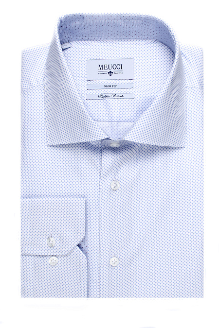 Модная мужская рубашка голубого цвета с орнаментом арт. SL 90102 R 22171/141263 от Meucci (Италия) - фото. Цвет: Белый/голубой. Купить в интернет-магазине https://shop.meucci.ru

