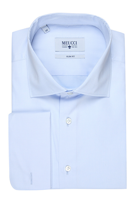Модная мужская классическая рубашка под запонки арт. SL 90104 RL 12162/141162Z от Meucci (Италия) - фото. Цвет: Голубой с микродизайн . Купить в интернет-магазине https://shop.meucci.ru

