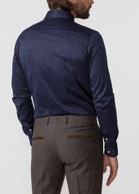 Модная мужская рубашка с длинными рукавами из хлопка арт. 60120/73101/598 от Meucci (Италия) - фото. Цвет: Темно-синий, узор. Купить в интернет-магазине https://shop.meucci.ru

