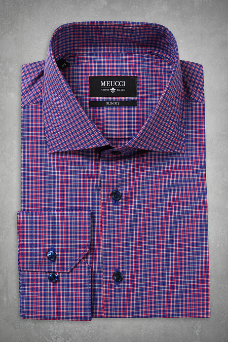Модная мужская приталенная рубашка фиолетового цвета арт. SL 92602R 29152/141039 от Meucci (Италия) - фото. Цвет: Фиолетовый в малиновую клетку. Купить в интернет-магазине https://shop.meucci.ru

