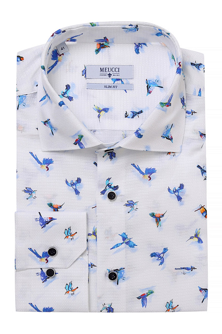 Модная мужская белая рубашка с орнаментом арт. SL 90102 R 39272/141398 от Meucci (Италия) - фото. Цвет: Белый с орнаментом. Купить в интернет-магазине https://shop.meucci.ru


