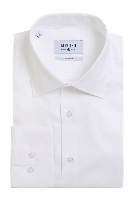 Модная мужская приталенная рубашка с микродизайном арт. SL 90214 R 10171/141525 от Meucci (Италия) - фото. Цвет: Белый, рисунок диагональ. Купить в интернет-магазине https://shop.meucci.ru

