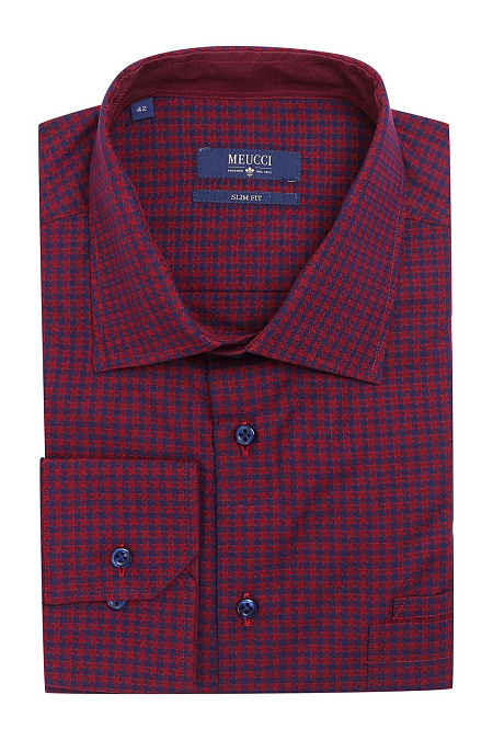 Модная мужская рубашка под запонки бордового цвета арт. SL 90202 R 25171/141552 от Meucci (Италия) - фото. Цвет: Бордовый в клетку. Купить в интернет-магазине https://shop.meucci.ru

