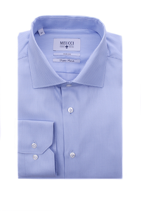 Модная мужская приталенная рубашка из хлопка арт. SL 90102 R 12171/141261 от Meucci (Италия) - фото. Цвет: Синий. Купить в интернет-магазине https://shop.meucci.ru

