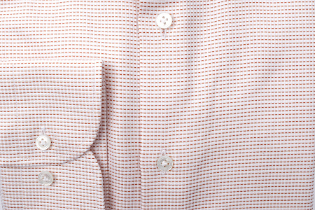 Модная мужская приталенная рубашка из хлопка арт. SL 9202303 R 11162/151232 от Meucci (Италия) - фото. Цвет: Белый с коричневым орнаментом. Купить в интернет-магазине https://shop.meucci.ru


