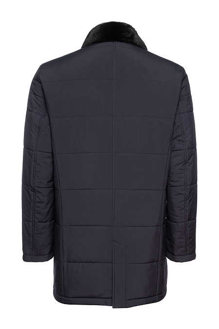 Удлиненная стеганая куртка-пальто с меховым воротником  (6099)