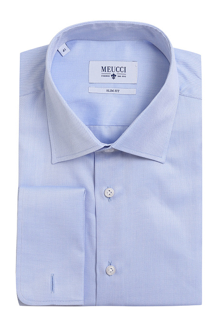 Модная мужская голубая классическая рубашка под запонки арт. SL 90204 R 12171/141507Z от Meucci (Италия) - фото. Цвет: Голубой с микродизайном. Купить в интернет-магазине https://shop.meucci.ru

