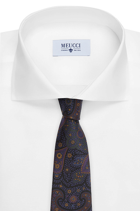 Галстук с узором пейсли для мужчин бренда Meucci (Италия), арт. SE076/2 - фото. Цвет: Темно-синий. Купить в интернет-магазине https://shop.meucci.ru
