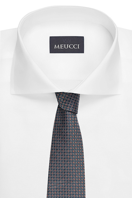Шелковый галстук с мелким цветным орнаментом для мужчин бренда Meucci (Италия), арт. EKM212202-8 - фото. Цвет: Темно-синий, цветной орнамент. Купить в интернет-магазине https://shop.meucci.ru

