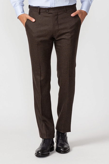 Мужские брендовые коричневые брюки из шерсти арт. AN2001 RUST Meucci (Италия) - фото. Цвет: Коричневый с микродизайном. Купить в интернет-магазине https://shop.meucci.ru
