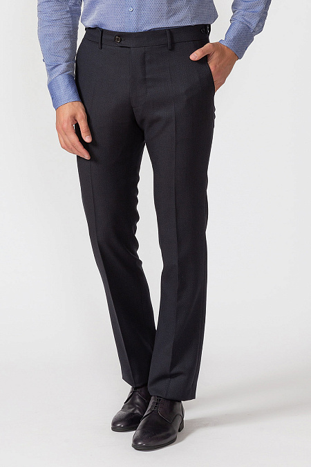 Мужские брендовые шерстяные брюки темно-синего цвета арт. MZ2464 NAVY Meucci (Италия) - фото. Цвет: Темно-синий с микродизайном. Купить в интернет-магазине https://shop.meucci.ru

