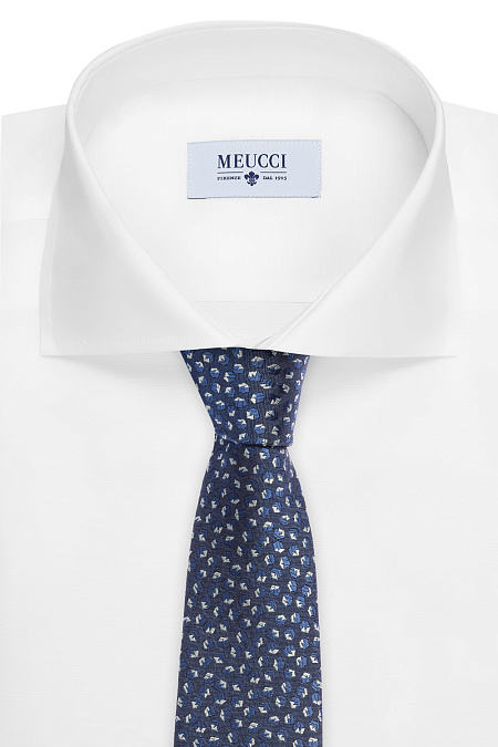 Галстук из шелка для мужчин бренда Meucci (Италия), арт. 40096/1 - фото. Цвет: Темно-синий с принтом. Купить в интернет-магазине https://shop.meucci.ru
