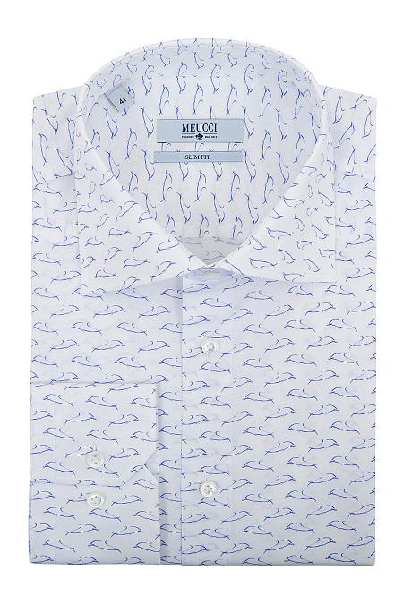 Модная мужская рубашка с принтом с длинными рукавами арт. SL 9202302 R 32172/151374 от Meucci (Италия) - фото. Цвет: Белый с принтом. Купить в интернет-магазине https://shop.meucci.ru

