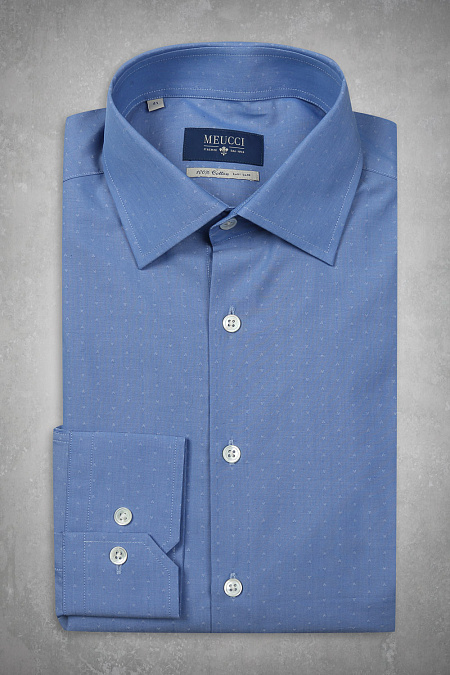 Модная мужская хлопковая рубашка синего цвета арт. MW8-0517 от Meucci (Италия) - фото. Цвет: Голубой с орнаментом. Купить в интернет-магазине https://shop.meucci.ru

