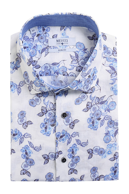 Модная мужская рубашка с короткими рукавами арт. SL 91502 R 32372/141366K от Meucci (Италия) - фото. Цвет: Белый с рисунком. Купить в интернет-магазине https://shop.meucci.ru

