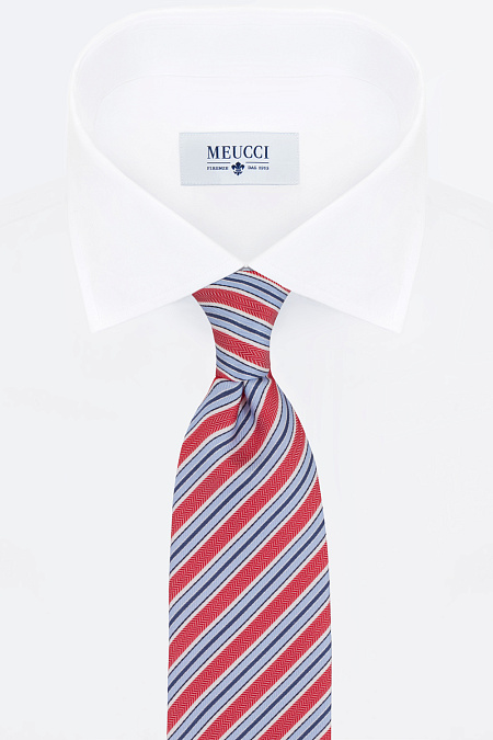 Красный галстук в контрастную косую полоску для мужчин бренда Meucci (Италия), арт. 7218/1 - фото. Цвет: Красный/Синий. Купить в интернет-магазине https://shop.meucci.ru
