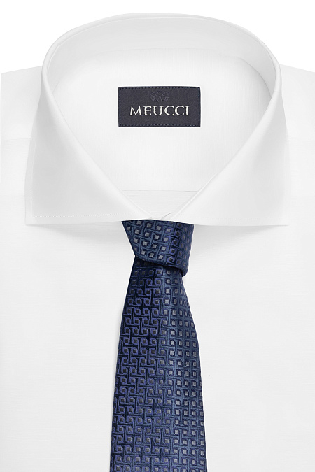 Галстук темно-синего цвета с орнаментом для мужчин бренда Meucci (Италия), арт. EKM212202-126 - фото. Цвет: Темно-синий, орнамент. Купить в интернет-магазине https://shop.meucci.ru
