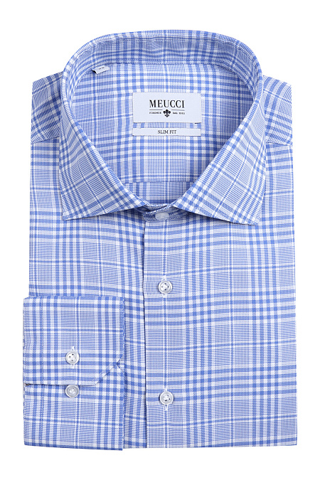 Модная мужская сорочка арт. SL 90102R 22152/141008 от Meucci (Италия) - фото. Цвет: Сине-белая клетка. Купить в интернет-магазине https://shop.meucci.ru

