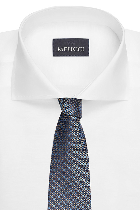 Темно-синий галстук из шелка с мелким цветным орнаментом для мужчин бренда Meucci (Италия), арт. EKM212202-67 - фото. Цвет: Темно-синий, цветной орнамент. Купить в интернет-магазине https://shop.meucci.ru
