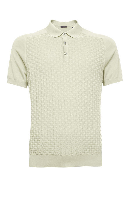 Поло цвета слоновой кости с фактурным орнаментом из хлопка Пима  для мужчин бренда Meucci (Италия), арт. MEU-2613/DQSS02 - фото. Цвет: Слоновая кость. Купить в интернет-магазине https://shop.meucci.ru
