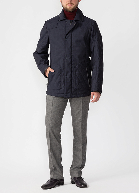 Куртка с отделкой из натуральной кожи для мужчин бренда Meucci (Италия), арт. 11174 - фото. Цвет: Темно-синий. Купить в интернет-магазине https://shop.meucci.ru
