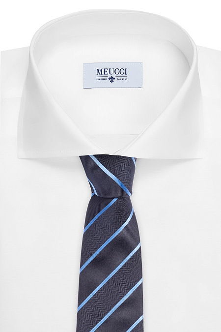 Галстук из шелка для мужчин бренда Meucci (Италия), арт. 7010/1 - фото. Цвет: Синий в полоску. Купить в интернет-магазине https://shop.meucci.ru
