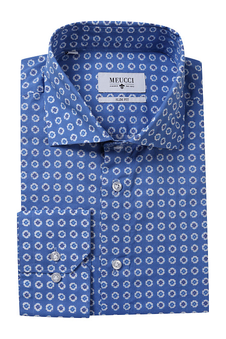 Мужская брендовая рубашка арт. SL 92602R 32152/141058 Meucci (Италия) - фото. Цвет: Синий, орнамент. 
