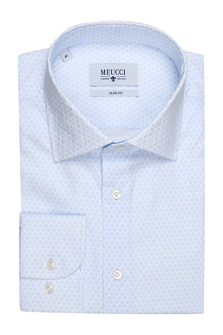 Модная мужская голубая рубашка с микроузором арт. SL 9302203 R 12162/151219 от Meucci (Италия) - фото. Цвет: Голубой, жаккард. Купить в интернет-магазине https://shop.meucci.ru

